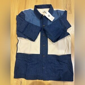 Octobre Editions Denim and Beige Button-Down Chore Shirt